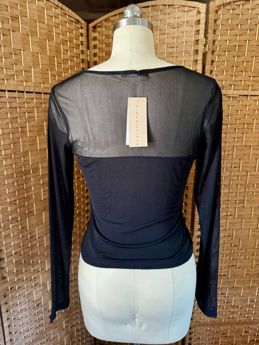 NWT Evolutionary black mesh side ruched top L - Picture 6 of 13